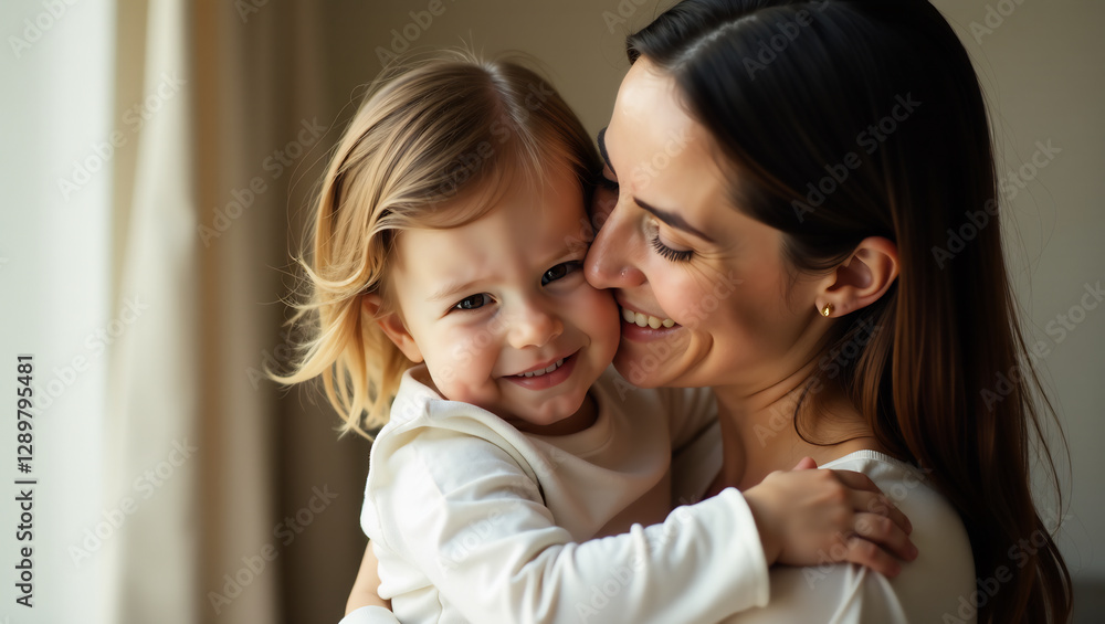 A heartwarming portrait of a mother and child embracing, with soft lighting and a focus on their genuine connection. A heartwarming portrait of a mother and child embracing, with soft lighting and a focus on their genuine connection.