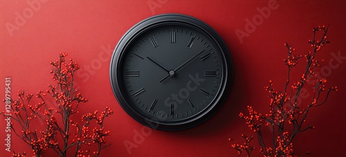 Wallpaper Mural Minimalist Alarm Clock on Red Background Simple Design Calm Concept Torontodigital.ca