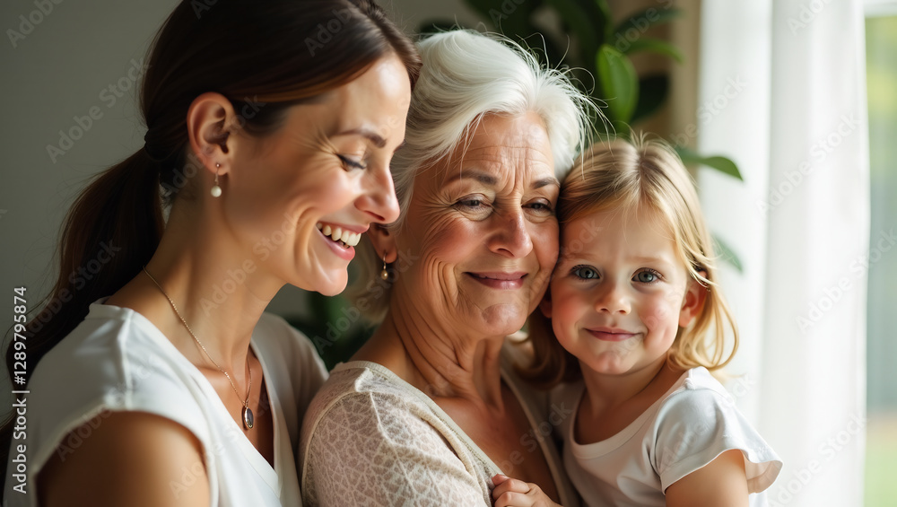 A multi-generational image of a family, with a grandmother, mother, and daughter, showcasing the beauty of motherhood across ages. A multi-generational image of a family, with a grandmother, mother, and daughter, showcasing the beauty of motherhood across ages.