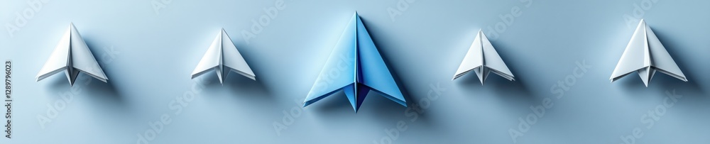 Fototapeta premium Paper Plane Leadership Concept with Blue Airplane Highlighting Individuality and Success