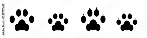 Paw set. Dog and cat paws vector set. Paw set icon.