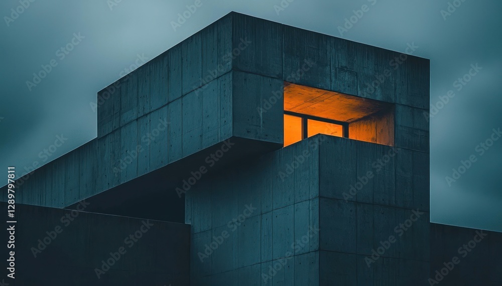 A monochrome minimalist neo-brutalism poster at twilight, highlighting the geometric shapes of a concrete structure with moody lighting A monochrome minimalist neo-brutalism poster at twilight, highlighting the geometric shapes of a concrete structure with moody lighting