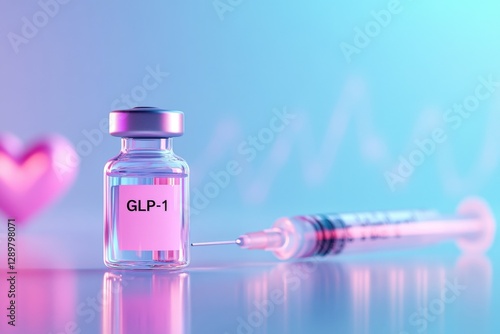glp-1 medicine vial with syringe, 3d render
