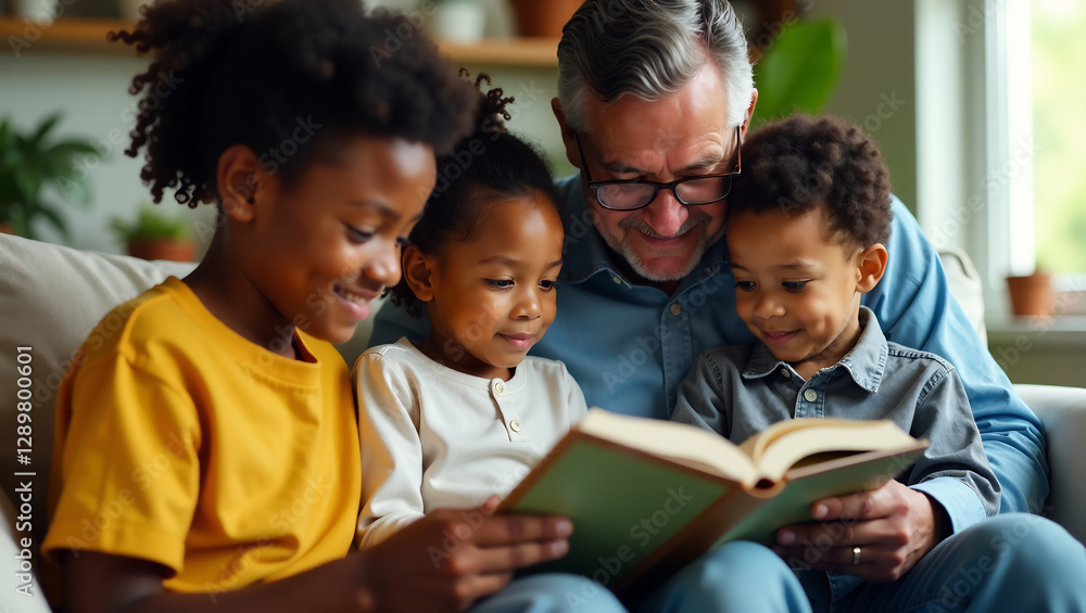 A family reading together, with a focus on the shared experience of learning and storytelling. A family reading together, with a focus on the shared experience of learning and storytelling.