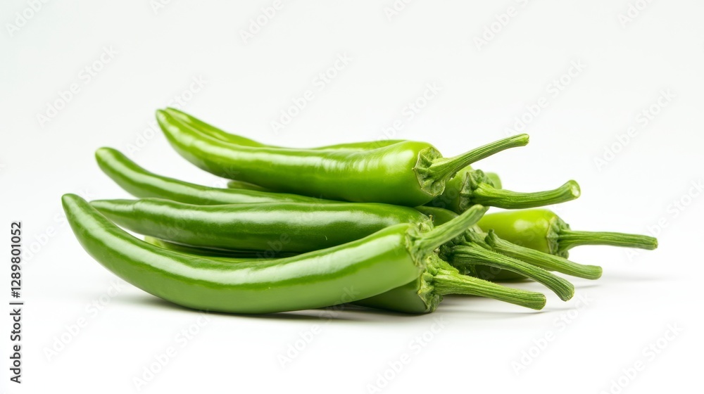 Fresh green pepper on white background, food close-up Fresh green pepper on white background, food close-up