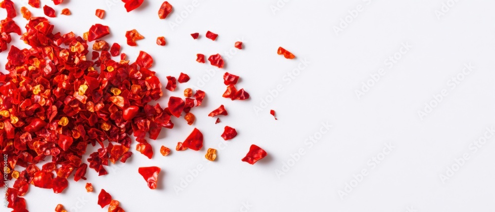 Crushed Red Pepper Flakes on White Background Crushed Red Pepper Flakes on White Background