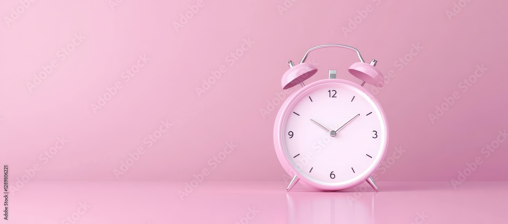Minimalist White Alarm Clock on Soft Pastel Pink Background - Classic Vintage Concept with Copy Space for Time Management Reminder Minimalist White Alarm Clock on Soft Pastel Pink Background - Classic Vintage Concept with Copy Space for Time Management Reminder