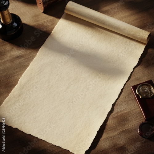 vintage certificate mockup on rolled parchment with wax seal

