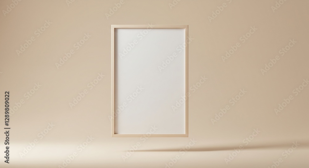 Minimalist product mockup with a floating blank frame and soft shadows Minimalist product mockup with a floating blank frame and soft shadows