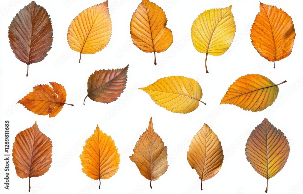 Obraz premium Collection of Autumn Leaves Displayed on White Background