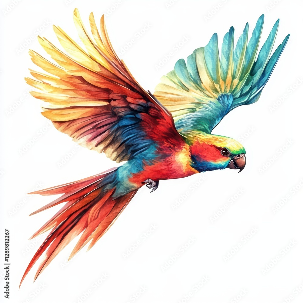 Fototapeta premium Colorful Parrot in Flight Illustrating Vibrant Tropical Wildlife