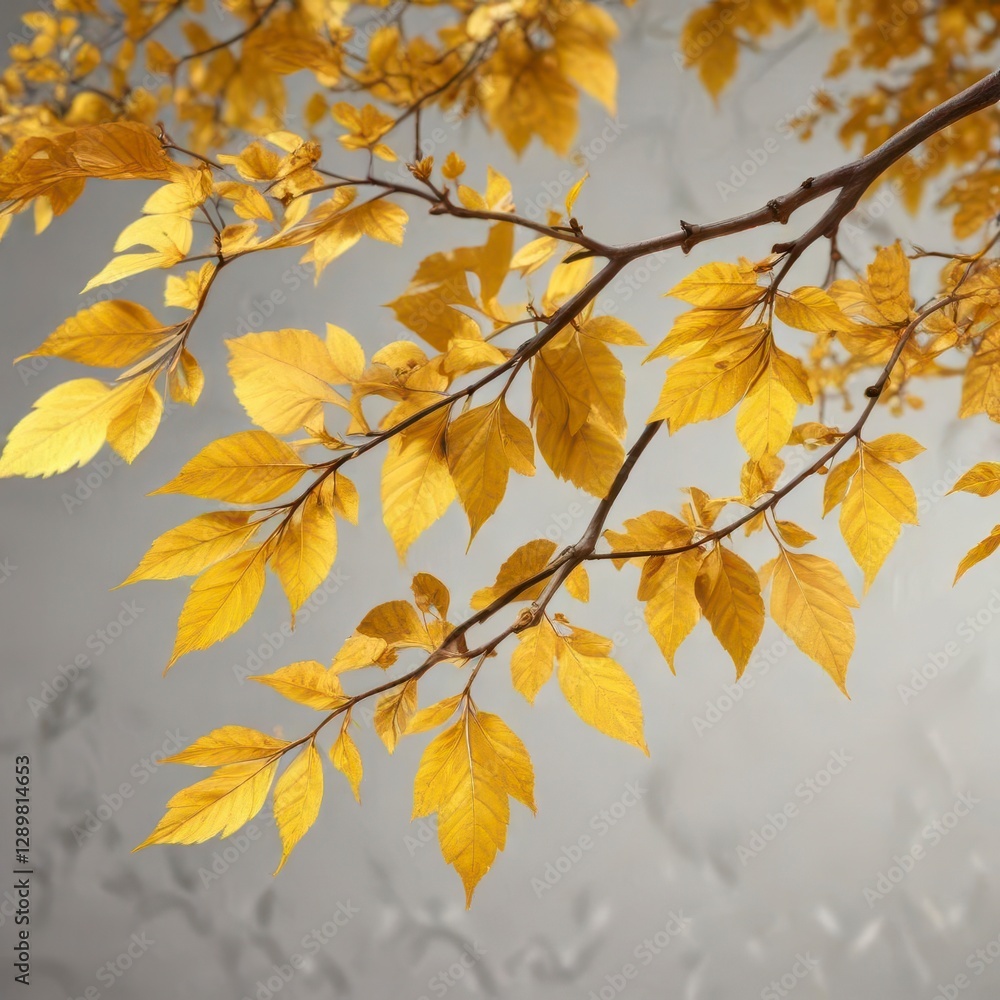 Ornate golden yellow leaf patterns on a delicate tree branch , nature, branch Ornate golden yellow leaf patterns on a delicate tree branch , nature, branch