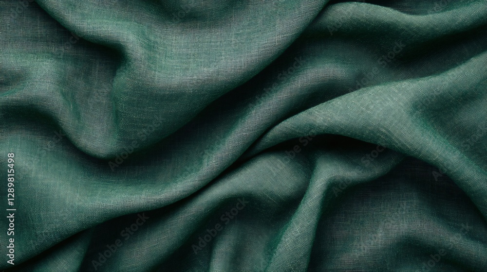 Fototapeta premium Elegant Emerald Fabric: This image captures the exquisite texture and rich color of a folded emerald green fabric, showcasing its subtle details and elegant drape.