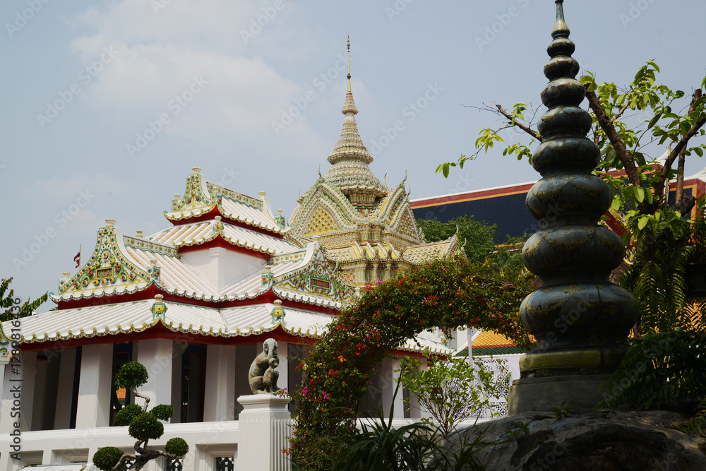 Classic Thai architecture with pagoda in Wat Phra Chetuphon or Wat Pho. Which is one of the largest and oldest temples and is popular with both Thai and foreign tourists.