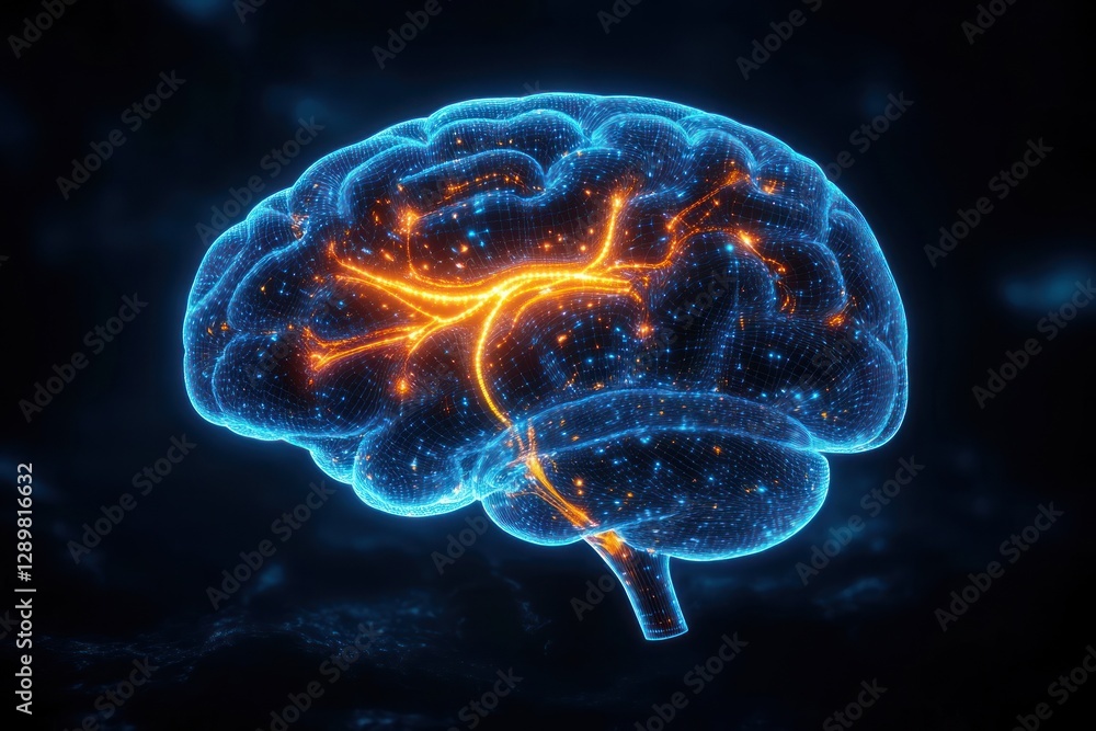 3D Anatomical Illustration of Human Brain and Hippocampus with Neural Connections in Neon Cyberpunk Style 3D Anatomical Illustration of Human Brain and Hippocampus with Neural Connections in Neon Cyberpunk Style