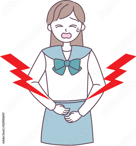 お腹が痛んで辛そうな女子高生のイラスト