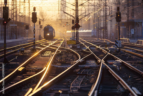 Intricate Railway Junction: Convergence and Divergence of Multiple Train Tracks at a Bustling Transport Hub