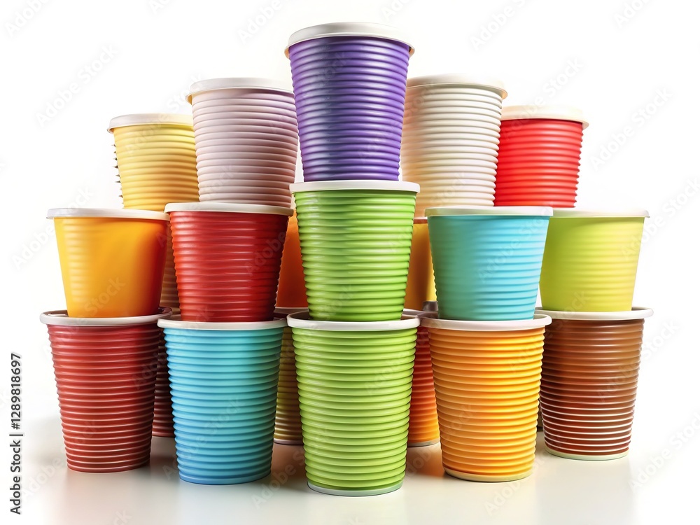 Stacked Paper Cups Mockup with Striking Colors and Sharp Details Stacked Paper Cups Mockup with Striking Colors and Sharp Details