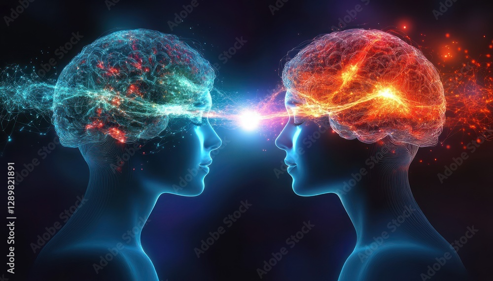 Cerebral Connection Empathy Love Neural Activity Telepathy Interaction Between Two Human Brains Cerebral Connection Empathy Love Neural Activity Telepathy Interaction Between Two Human Brains