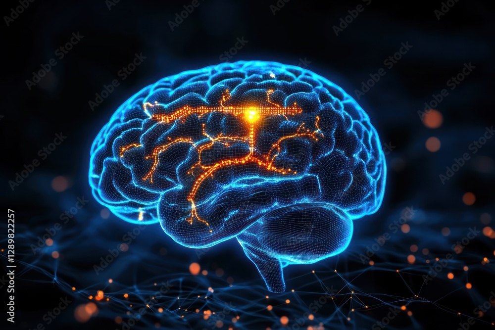 3D Anatomical Illustration of Human Brain with Focus on Hippocampus Neural Connections 3D Anatomical Illustration of Human Brain with Focus on Hippocampus Neural Connections