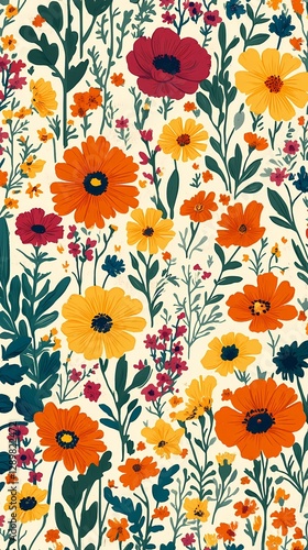Wallpaper Mural Retro flowers and plants set pattern illustration poster background Torontodigital.ca