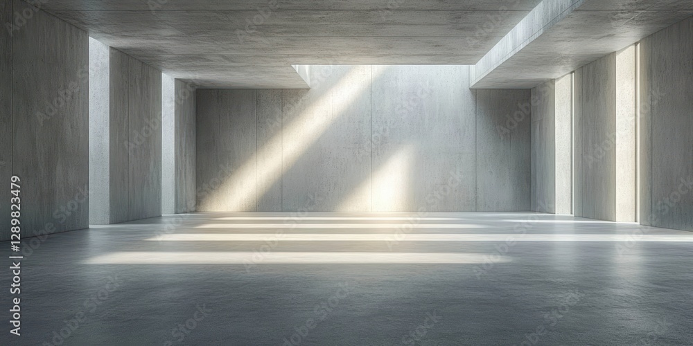Obraz premium Modern Minimalist Concrete Room with Dramatic Lighting and Pillars in Industrial Style