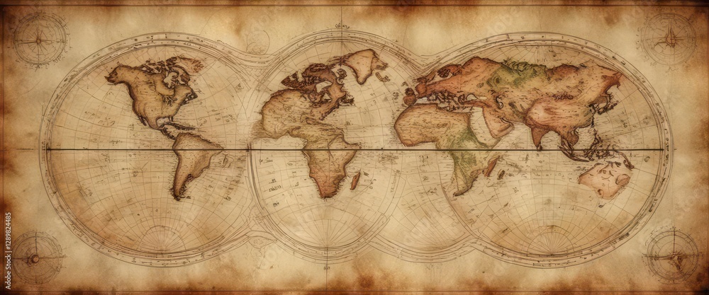 Fototapeta premium Retro styled celestial map on aged paper background , texture, space
