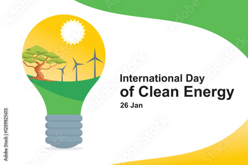 International Day of Clean Energy. Vector light bulb with tree inside. Illustration of environmentally friendly energy from nature