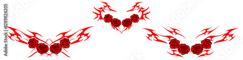 roses flower with Neo tribal y2k gothic style tattoo Cyber sigilism spikes and sparks for streetwear print designs, spiky y2k aesthetic