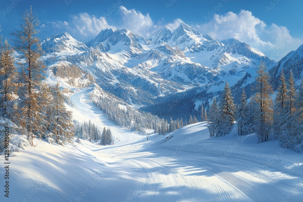 Winter Ski Resort in Bukovel Ukraine Snowy Mountain Landscape Aerial View with Ski Slopes and Pine Trees Winter Ski Resort in Bukovel Ukraine Snowy Mountain Landscape Aerial View with Ski Slopes and Pine Trees