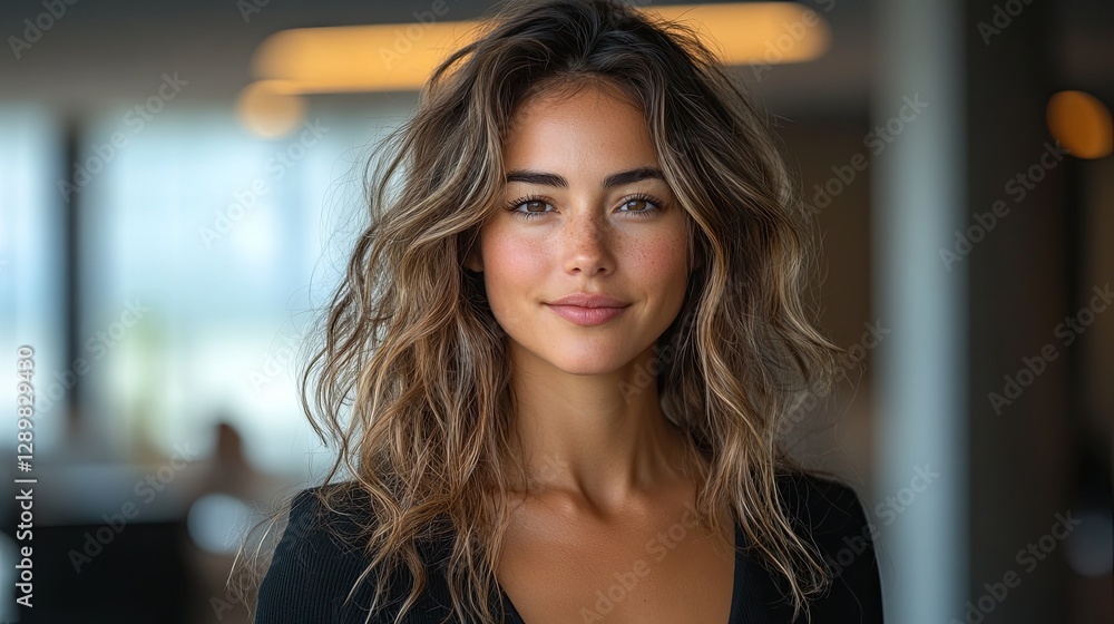 Confident female professional in a modern office, embodying focus and determination. Confident female professional in a modern office, embodying focus and determination.