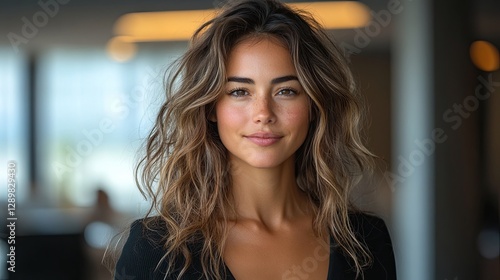 Confident female professional in a modern office, embodying focus and determination. Free Download Confident female professional in a modern office, embodying focus and determination. - GFXLoad