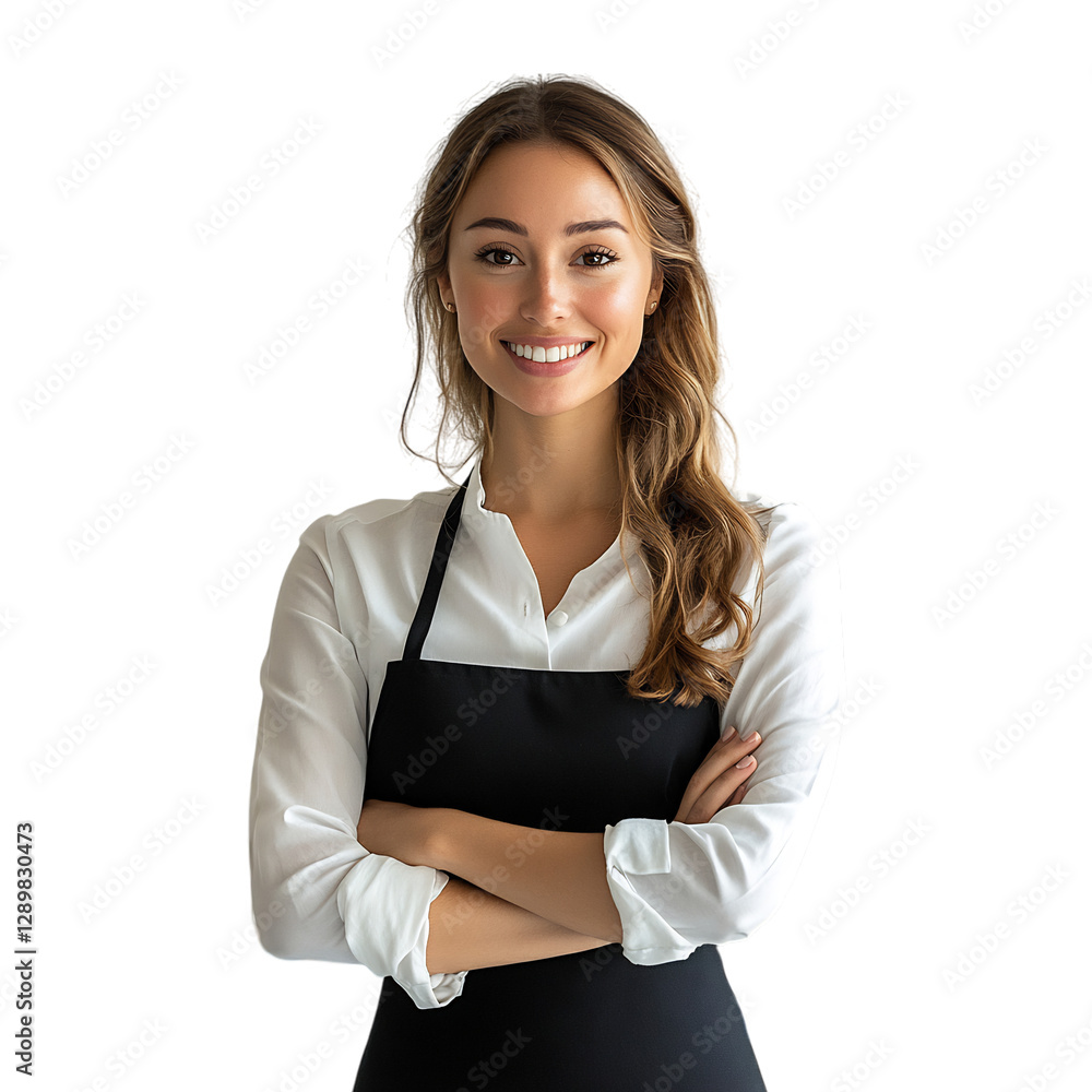 A Woman Organizing a Women's Day Event Wearing an Apron Isolated on Transparent Background A Woman Organizing a Women's Day Event Wearing an Apron Isolated on Transparent Background