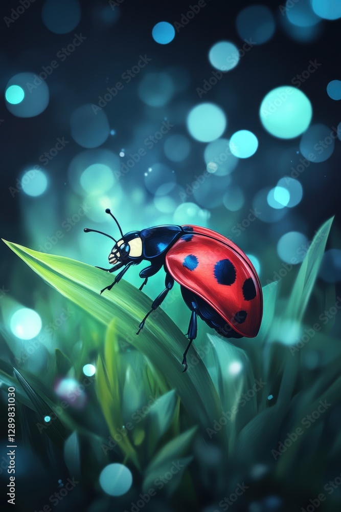 Fototapeta premium Beautiful cute ladybug with flower in Spring.