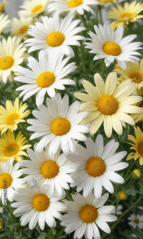 Fototapeta premium Vibrant watercolor daisies in a bright yellow and white palette , flowers, winter