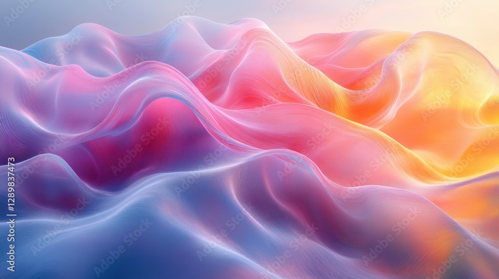 Obraz premium Vibrant Abstract Fluid Waves in Blue Pink and Yellow with Soft Backlighting and Minimalist Background