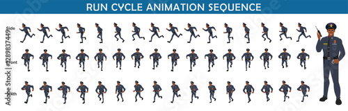 
Police Officer Character Design Model Sheet. Man, Character design. Front, side, back view and explainer animation poses. Character set with lip sync and Walk cycle animation sequences.
