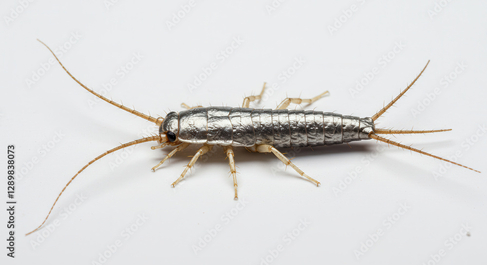 Macro Shot of Silverfish Insect with Antennae in Home Environment Macro Shot of Silverfish Insect with Antennae in Home Environment