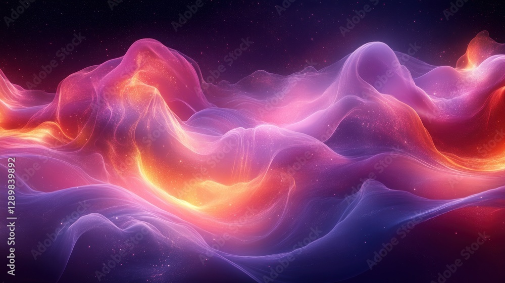 Fototapeta premium Dynamic Flowing Abstract Shapes in Vibrant Purple and Pink Neon Lighting with High-Contrast Color Palette and 3D Depth