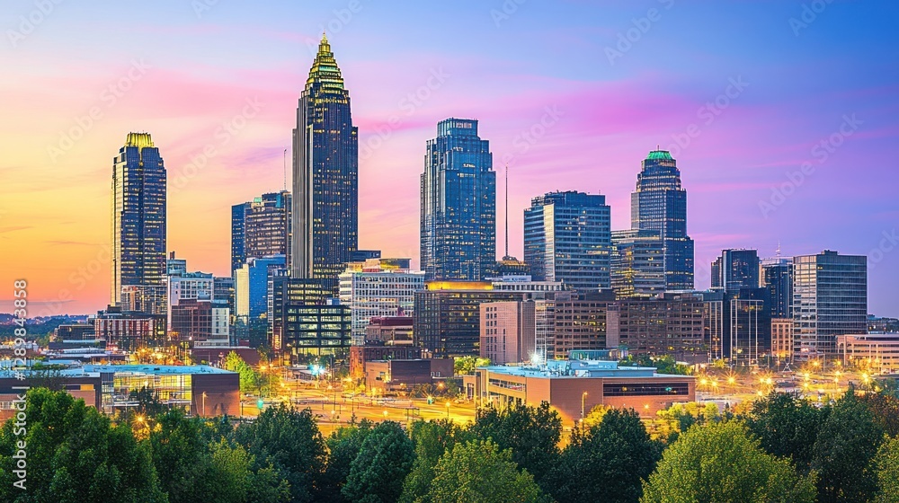 Obraz premium Birmingham, Alabama Skyline at Dusk: A Captivating Urban Panorama