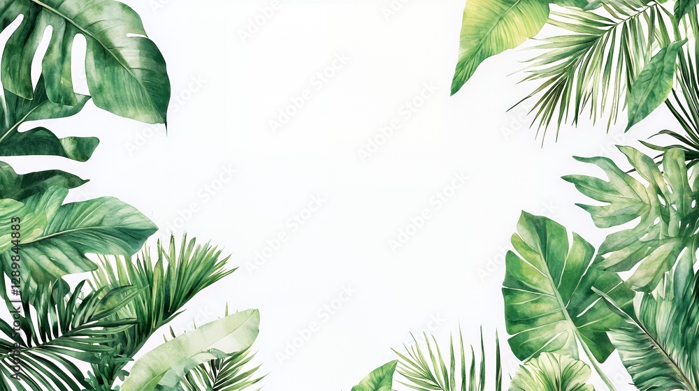 Naklejka premium Watercolor Tropical Leaves Frame White Background