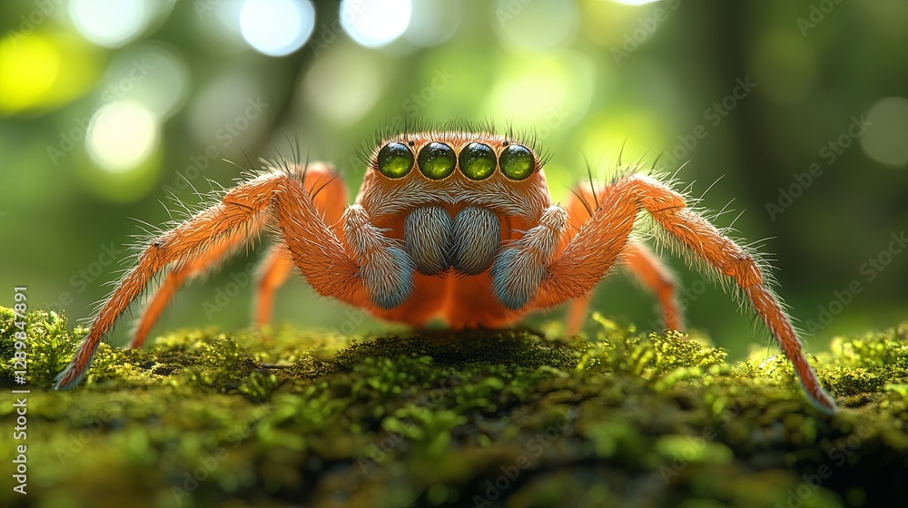 Spider with fungal growth in a forest, symbolizing nature's parasitic control mechanisms. Spider with fungal growth in a forest, symbolizing nature's parasitic control mechanisms.