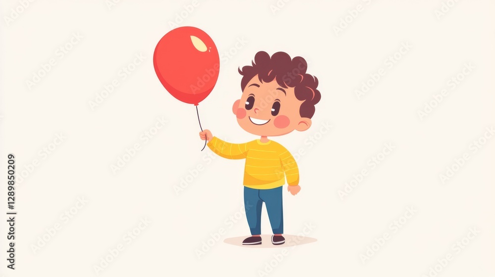Smiling Cartoon Child Holding Balloon Smiling Cartoon Child Holding Balloon