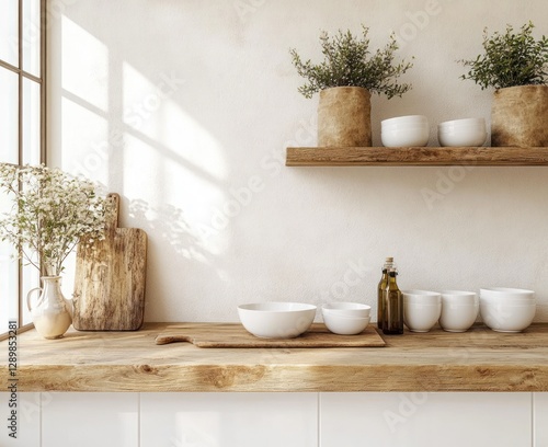 Wallpaper Mural Cozy Minimalist Kitchen Scene with Wooden Countertop and Scandinavian Design Torontodigital.ca