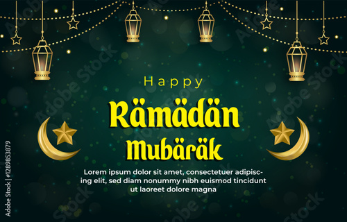 happy ramadan mubarak template banner with beautiful islamic ornament with green background design 11