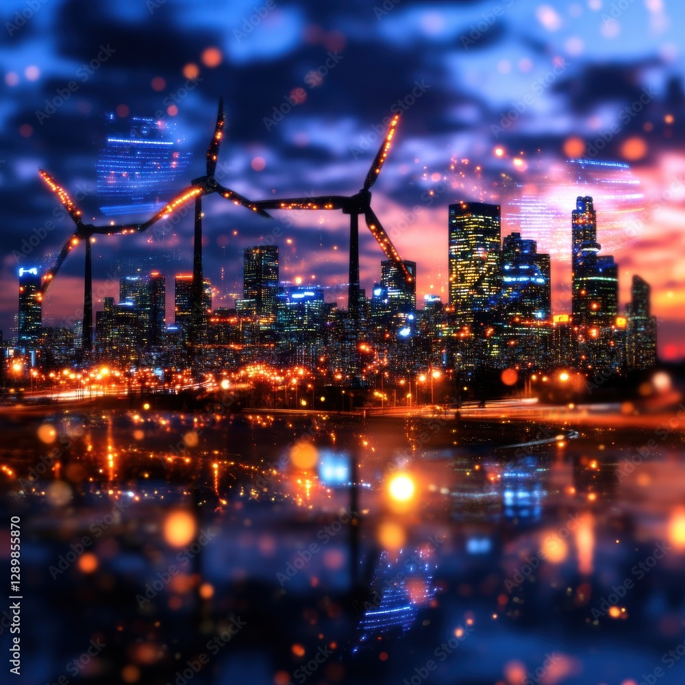 custom made wallpaper toronto digitalBreathtaking panoramic view of an illuminated modern city skyline with tall skyscrapers and office buildings reflected in the calm water at dusk
