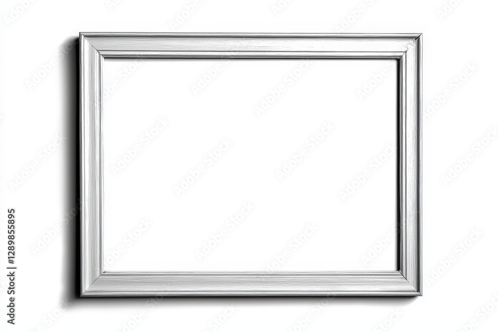 A blank white picture frame with a decorative silver border ready to showcase artwork or photographs. A blank white picture frame with a decorative silver border ready to showcase artwork or photographs.