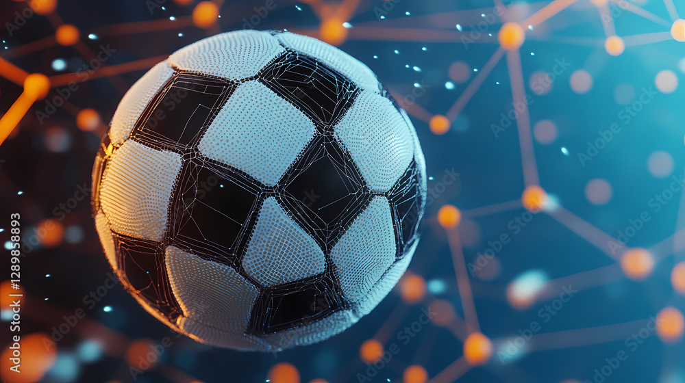 Fototapeta premium 3D rendered soccer ball with blue and orange background