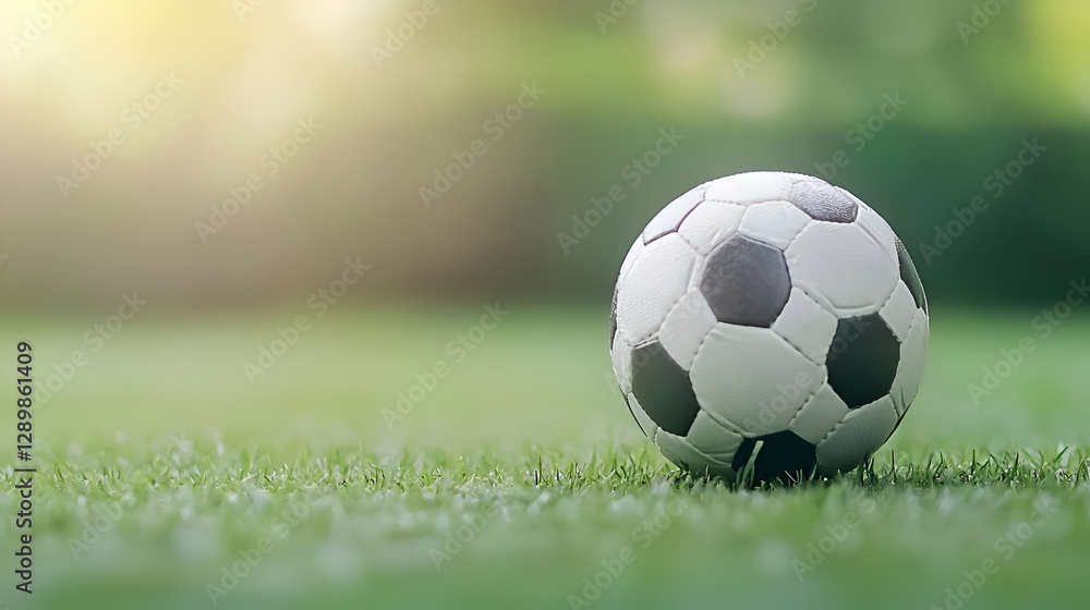 Fototapeta premium Closeup of Soccer Ball on Green Grass Field