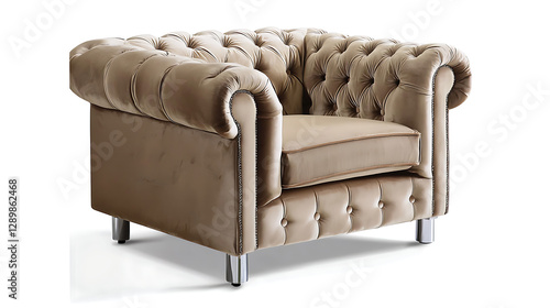 Wallpaper Mural A tan leather chair with a white background. generated using AI Torontodigital.ca